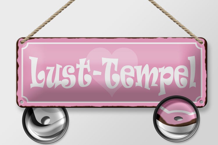 Blechschild Spruch 27x10cm Lust Tempel Herz rosa Dekoration