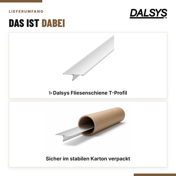 Dalsys Fliesenprofil als Kantenabschluss im Badezimmer installiert für einen sauberen Übergang zwischen Bodenfliesen.