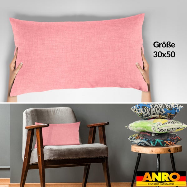 Kissenhülle Leinenoptik 30x50cm mit Füllung Pink