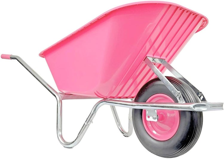 Schubkarre Matrix 100L 250kg | pannensicheres Vollgummirad | pinke Kunststoffwanne & verzinkter Rahmen