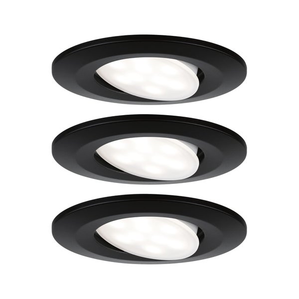 Set mit drei runden LED Einbaustrahlern in schwenkbarem Design für die Deckenmontage