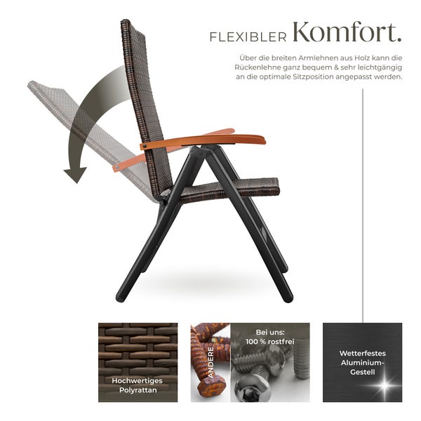 Rattanstuhl tectake Canberra 58 x 72 x 108 cm mit Aluminiumgestell braun