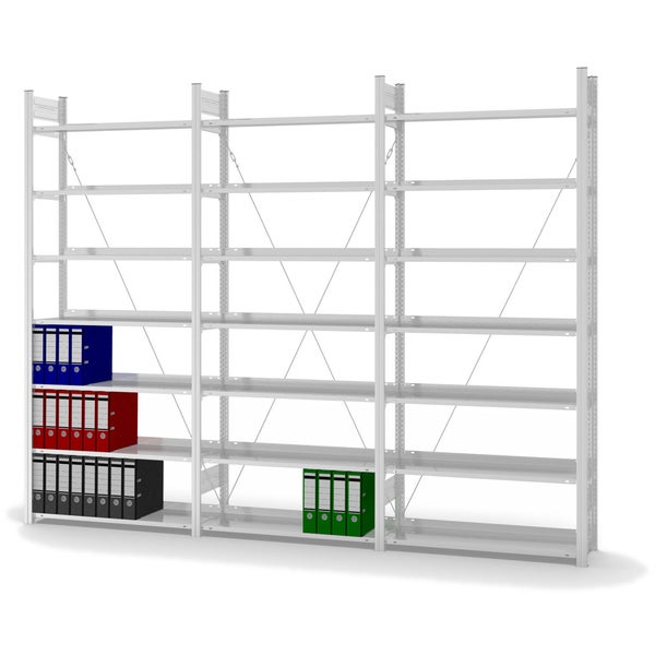 PROREGAL Aktenregal Stecksystem T-Profil Grundregal HxBxT 235 x 100 x 30 cm 7 Ebenen Fachlast 60 kg Einseitig Nutzbar Lichtgrau