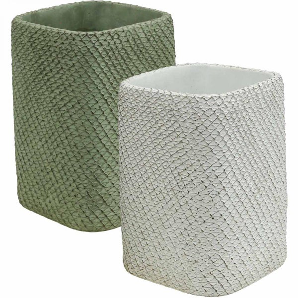 Zwei Pflanzgefäße mit strukturierter Oberfläche