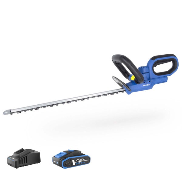 HYUNDAI 20V Akku-Heckenschere – 51 cm Schnittlänge, 20 mm Schnittstärke & lasergeschnittene Doppelklingen – inkl. 2-Ah-Akku und Ladegerät
