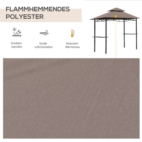 Outsunny Grillpavillon Gartenzelt Grill Pavillon Balkonpavillon mit Ablagen Flammhemmendes Doppeldach Kaffeebraun 245 x 148 x 252 cm