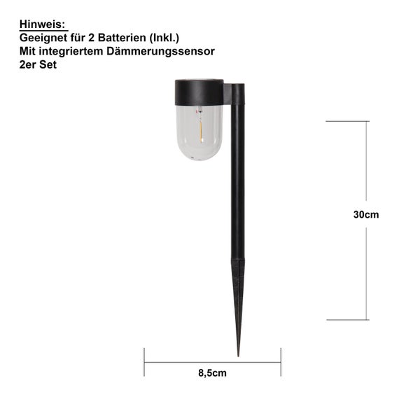 Gartenleuchte als 2er Set mit Dämmerungssensor und 30 cm Höhe