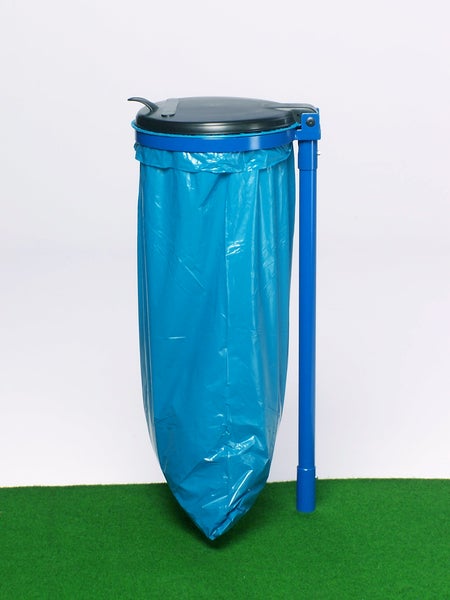PROREGAL Robuster Einzel Abfallsammler Mit Kunststoff Deckel Mit Stange 35 cm Einwurföffnung HxBxT 98 x 50 x 45 cm Stahl Blau Schwarz