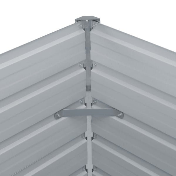 Eckverbindung eines Hochbeets aus Metall mit Schrauben und Stabilisierungsstrebe zur Montage