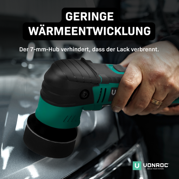 VONROC Dual Action Poliermaschine Auto Set elektrisch - Auto Zubehör Politur zum Kratzer entfernen, Autopflege Set - Variable Geschwindigkeit, 400W, 50-75MM inkl. 2xTräger & 8xPads