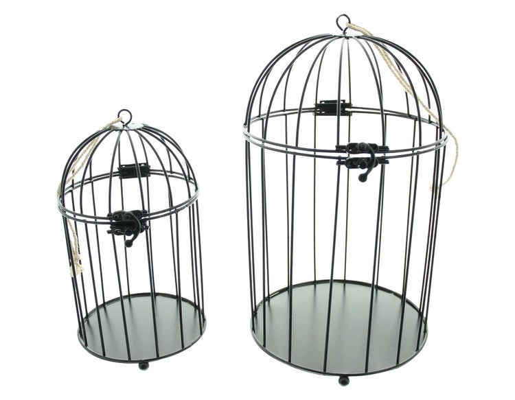 FRANK FLECHTWAREN | Dekokäfig Gabbia, 2er Set, METALL, BAUMWOLLE, 14 x 14,5 x 24 cm, 19 x 19,5 x 32 cm
