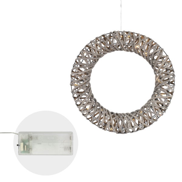 ECD Germany LED Weihnachtskranz Ø40 cm mit 15 LEDs, Warmweiß, Metall & Rattan, Türkranz mit Beleuchtung & Timer, Innen, batteriebetrieben, Lichterkranz zum Aufhängen, Hängekranz Tischkranz Dekokranz