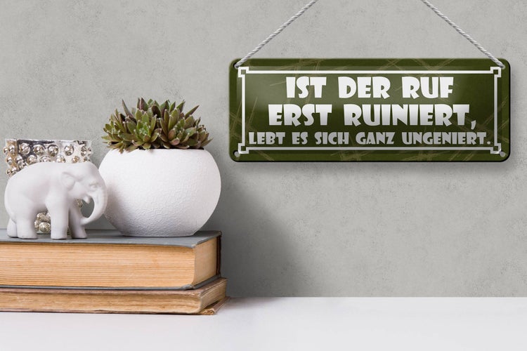 Blechschild Spruch 27x10cm Ist der Ruf erst ruiniert Dekoration