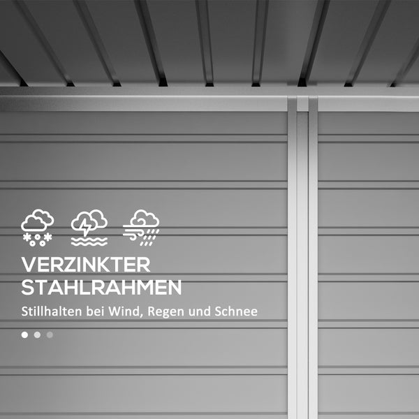Outsunny Gerätehaus 4,1m³, Metall Gartenhaus mit Pultdach, 249 x 121 x 166/183 cm, Einfach Montage Geräteschuppen mit Abschließbar Doppeltüren, Fenster, Fahrradgarage, Gartenschrank für Garten, Grün
