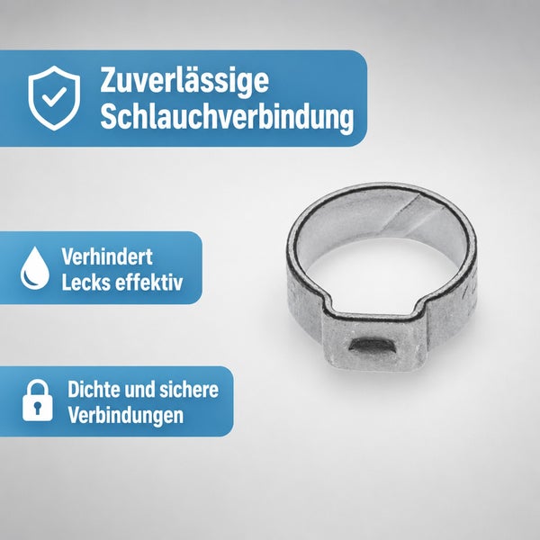 Eine Ohrschelle aus Metall für eine dichte und sichere Schlauchverbindung, die Lecks effektiv verhindert.