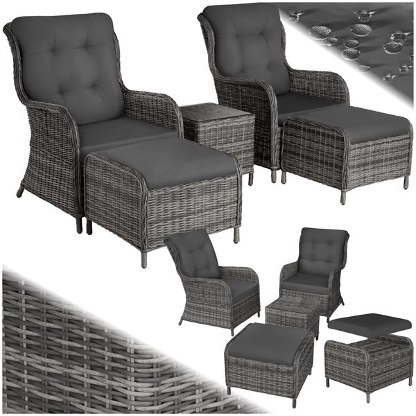 Rattan Sitzgruppe tectake Benissa mit Sicherheitsglasplatte für 2 bis 4 Personen grau-meliert/grau