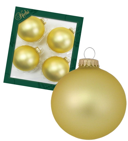 Satin-Gold 8cm Glaskugeln uni, 4 Stck., Weihnachtsbaumkugeln, Christbaumschmuck, Weihnachtsbaumanhänger