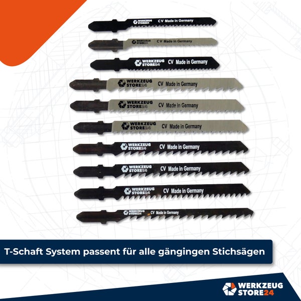Verschiedene Stichsägeblätter mit T-Schaft Aufnahme