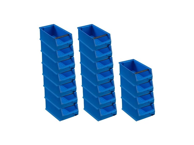 PROREGAL SuperSparSet 18x Blaue Sichtlagerbox 4.1 mit Griffstange HxBxT 15 x 20 x 35 cm 7,2 Liter Sichtlagerbehälter