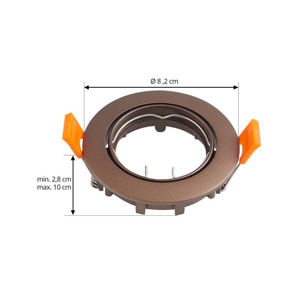 Einbaustrahler-Rahmen in Braun mit einem Durchmesser von 8,2 Zentimeter und einer Einbautiefe von minimum 2,8 bis maximum 10 Zentimeter.