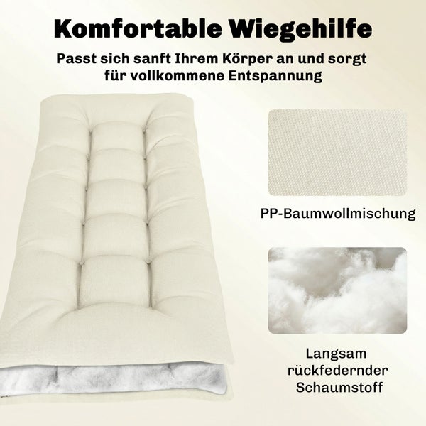 Gesteppte Auflage für Schaukelstühle aus Polypropylen-Baumwollmischung mit Füllung aus langsam rückfederndem Schaumstoff.