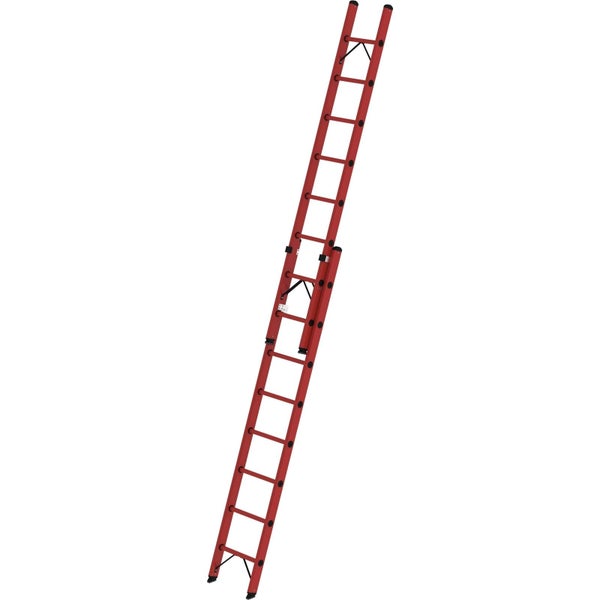 Ausziehbare Anlegeleiter aus Aluminium mit mehreren Sprossen für Arbeiten in der Höhe.