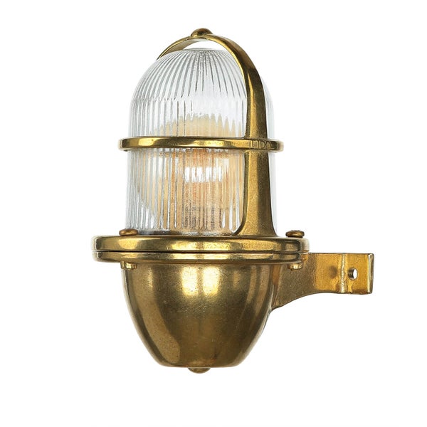 Messingfarbene Wandleuchte mit klarem, geriffeltem Glas