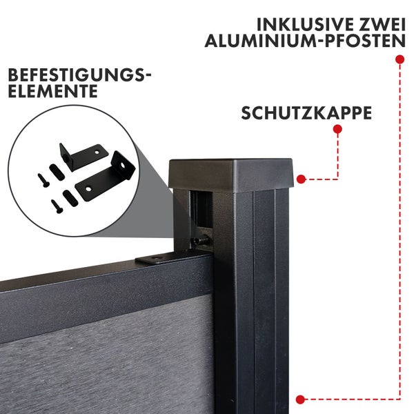 FLOORDIREKT WPC Sichtschutzzaun Kronos Komplettset Gartenzaun 180 x 180 cm Black