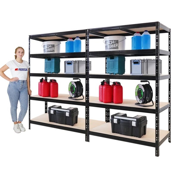 PROREGAL Mega Deal | 2X Schwerlastregal Tiger | HxBxT 180x120x60cm | Fachlast 265kg | Schwarz