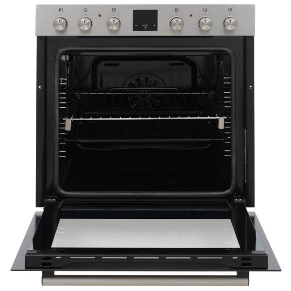 Geöffneter Backofen mit Grillrost und Bedienfeld