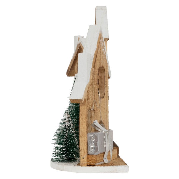 ECD Germany LED Holz Weihnachtsdorf, 38x12x27 cm, 20 LEDs warmweißes Licht, Weihnachtsdekoration, Winterdorf batteriebetrieben (2xAA), Weihnachtsstadt, Deko Häuser, Weihnachtsszene mit Beleuchtung