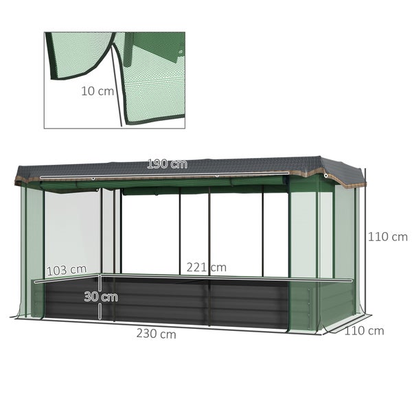 Outsunny Hochbeet Stahl, Pflanzkasten, Blumenkasten mit Vogelschutznetz, Sonnenschutz, Gartenbeet für Balkon, Terrasse, Dunkelgrau, 230 x 110 x 110 cm
