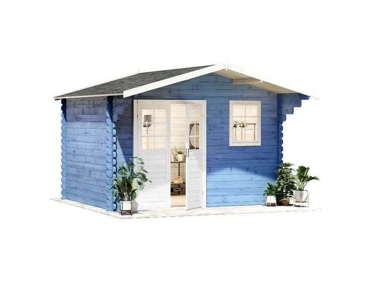 Alpholz Gartenhaus Erki-44 A ISO Gartenhaus aus Holz, Holzhaus mit 44 mm Wandstärke, Blockbohlenhaus mit Montagematerial, Naturbelassen 3,8x3,2m