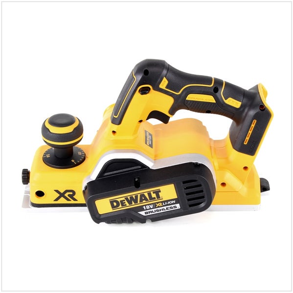 DeWalt Akku-Hobel 18 Volt XR Brushless mit ergonomischem Griff und Tiefeneinstellung.