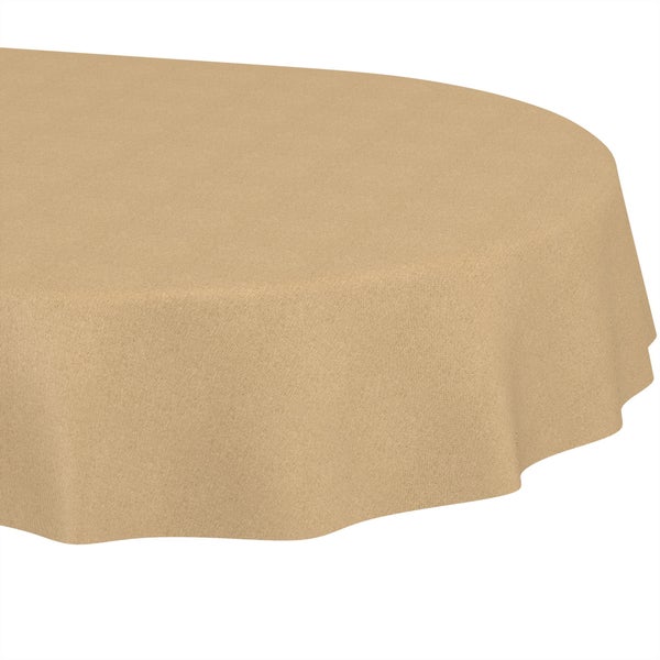 Ovale Tischdecke aus gewebtem Stoff in Beige.
