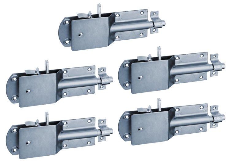 Set mit fünf Riegelverschlüssen aus verzinktem Metall für Tore und Türen