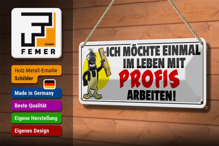 Blechschild Spruch 27x10cm Einmal mit Profis arbeiten Dekoration