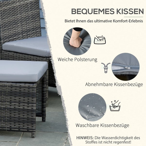 Sitzkissen für Gartenmöbel mit weicher Polsterung, abnehmbarem Bezug mit Reißverschluss und waschbarem, wasserabweisendem Stoff.