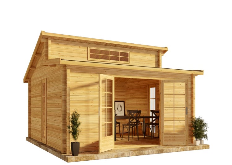 Alpholz Gartenhaus Lausitz ISO - Blockhaus mit Doppel-Pultdach, Massivholz Blockhütte - Mit Imprägnierung (Pinie), 70 mm Wandstärkre