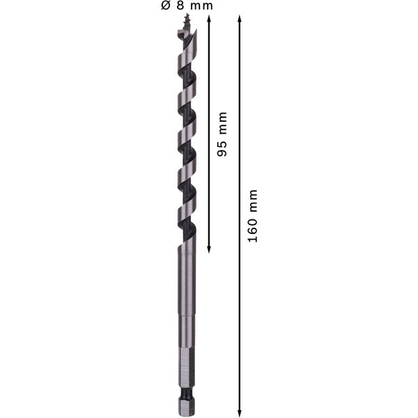 Holzbohrer mit einem Durchmesser von 8 mm und einer Länge von 160 mm