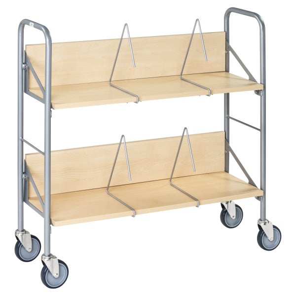 Kongamek Archivwagen in Birkeoptik mit 2 schrägen Böden 820x720mm 4 Buchstützen und 50kg Tragkraft