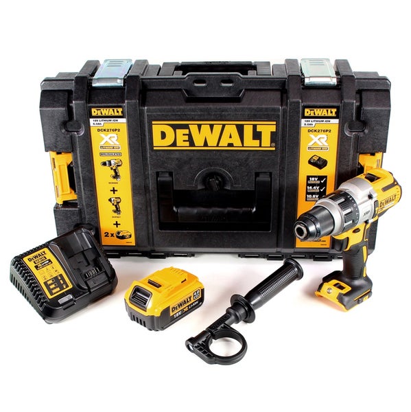 DeWALT Akku-Bohrschrauber Set inklusive Transportkoffer, 18 Volt Akku, Ladegerät und Zusatzhandgriff.