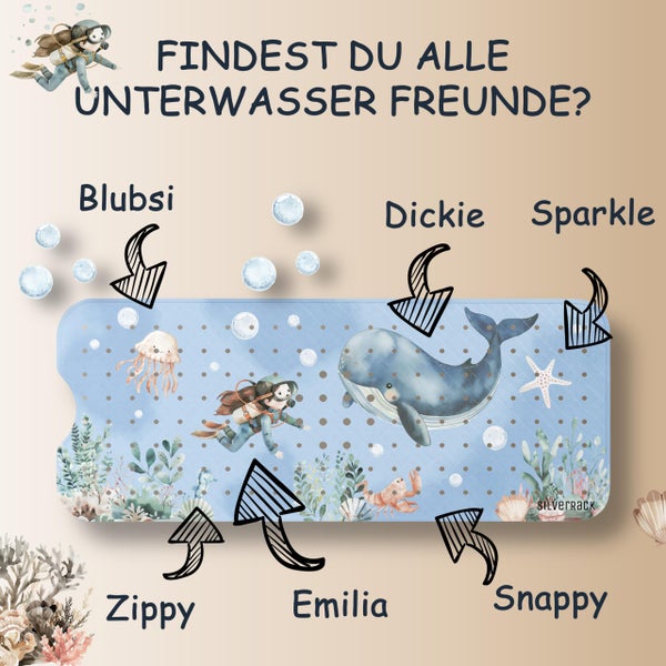 SilverRack Badewannenmatte Kinder rutschfest [100x40cm] - Antirutschmatte Badewanne BPA frei - Badematte Kinder - für Baby & Kinder - Antirutsch Matte - Bath Mat - Wal Unterwasserwelt Blau