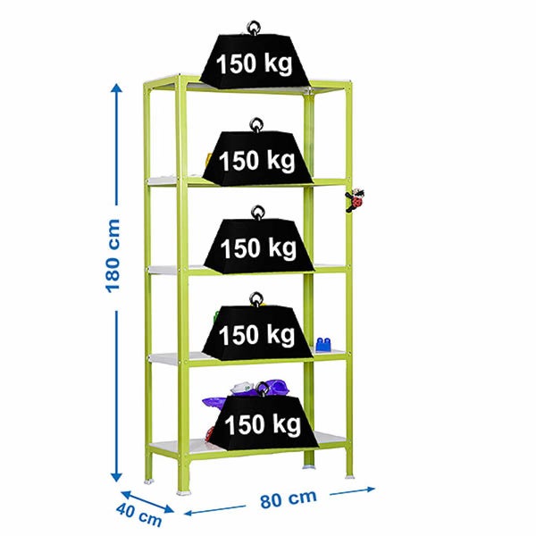 PROREGAL Wohnregal Living Koala Metal mit 5 Fachböden HxBxT 180 x 80 x 40 cm Fachlast 150 kg Grün/Weiß