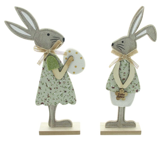FRANK FLECHTWAREN | Hase Pretty, 2er Set, FILZ AUS PET, MDF, JUTE, 10,5 x 4 x 31 cm
