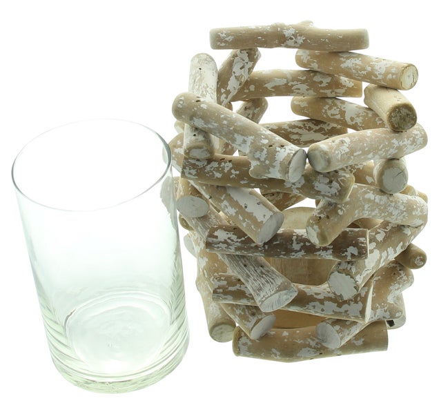 Windlicht mit Holzverkleidung und Glaszylinder