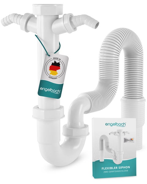 Engelbach® Siphon für Küchenspüle mit Flexiblem Ablaufschlauch mit doppeltem Geräteanschluss inkl. Montage-Video