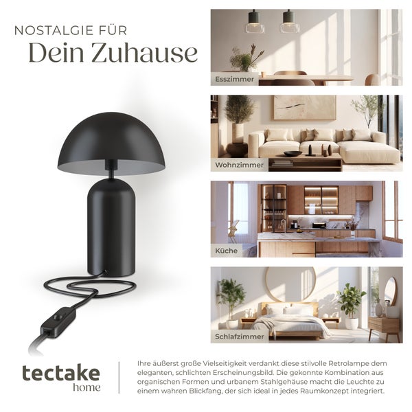 tectake Altea Kleine Retro-Tischlampe Altea, Pilzdesign, 40W 25 x 37 cm schwarz