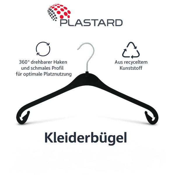 Plastard 50 Stück Kleiderbügel NA 47 cm – Kunststoff – platzsparend, rutschfest, 360° drehbar
