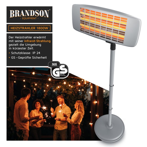 Brandson Heizstrahler mit Fernbedienung für Terrasse - Wärmelampe Terrassenheizstrahler - 3 Leistungsstufen - LED Power-Indikator